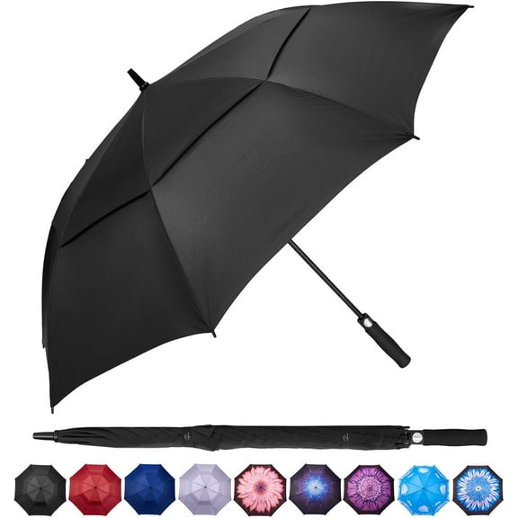 62/68 Inch Automatic Open Windproof Waterproof Golf Umbrella Extra Large Oversize Double Canopy Vented Rain Stick Umbrellas for Men Women Multiple Colors