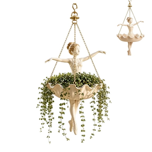 Ballerina Hanging Planter, Cute Dancing Figure Flower Pot for Trailing Plants, Indoor Window, Porch, Patio, Balcony and Outdoor Garden Decoration, White