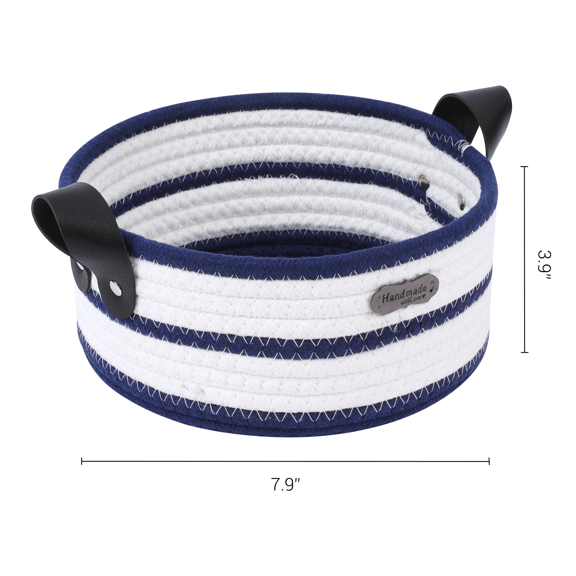 Unique Bargains Woven Storage Basket with Leather Handles Dark Blue 7.9*3.9in