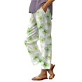 thumbnail image 4 of Casual Women's Trousers Summer Linen Pants For Women Wide Leg Boho Pants Loose Palazzo Pants Floral Pants With And Pockets,Green Women's Casual Pants XXXL, 4 of 4
