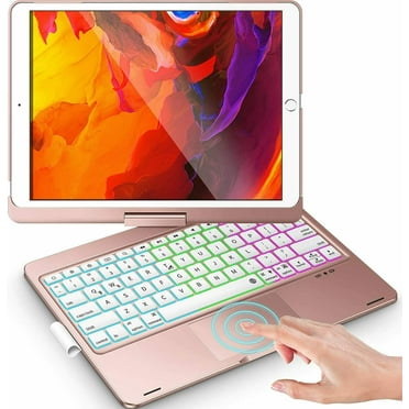 Kvago For iPad 10.2 inch 9th 8th 7th Keyboard Generation Case,with Touchpad Backlit Keyboard,Auto Sleep/Wake Function,Built-in Pencil Holder,Rose gold