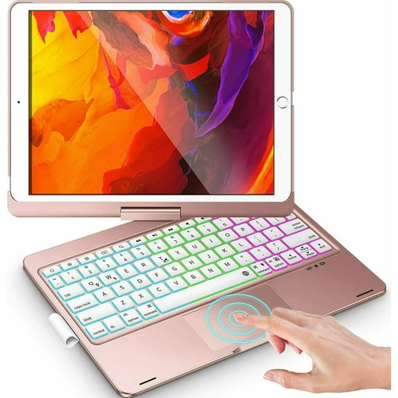 Kvago For iPad 10.2 inch 9th 8th 7th Keyboard Generation Case,with Touchpad Backlit Keyboard,Auto Sleep/Wake Function,Built-in Pencil Holder,Rose gold