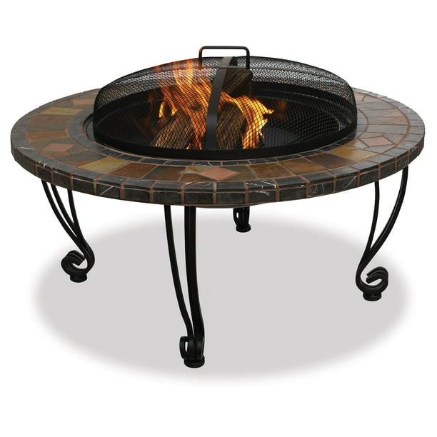Slate And Marble Wood Burning Outdoor, Mosaic Tile Fire Pit Table