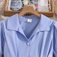 thumbnail image 4 of RTKFRFLM Girls Summer Short Sleeve Shirt Dress with Lapel Collar Kids Simple Solid Color Pleated A-Line Gown Toddler Elegant Preppy Style School Uniform Dress Soft Breathable Cotton Outfits, 4 of 6