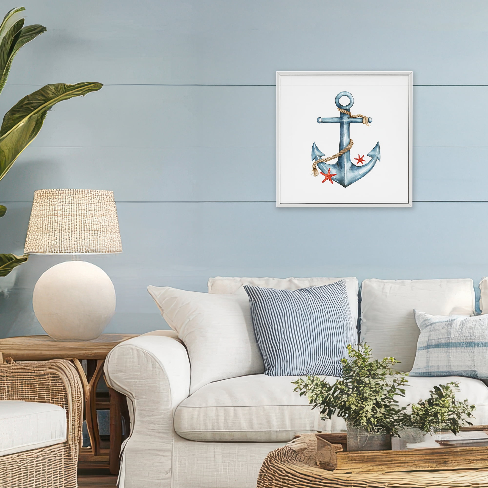 Stupell Industries Cute Sailor Anchor with Starfish White Framed Giclee Art, design by LSR Design Studio