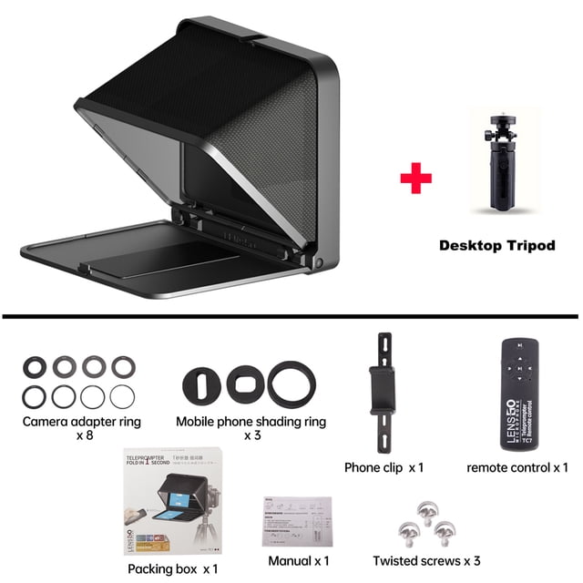 Fold Prompter Portable Teleprompter For Phone Camera For Live Interview Video For 7.9 Inch Tablet ,Easy setup, Desktop controlled