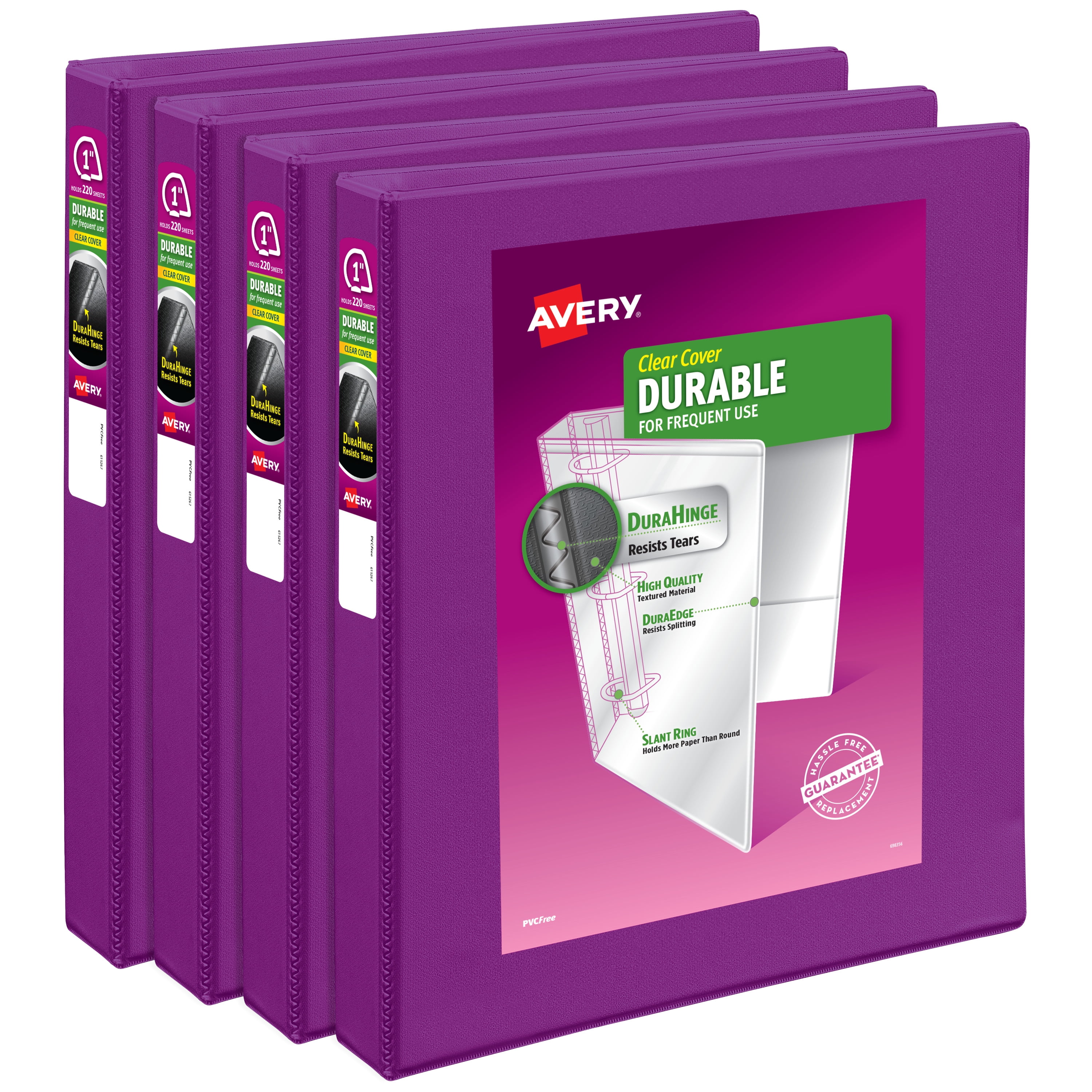 Avery Durable View 3 Ring Binders, 1 Inch Slant Rings, 4 Purple Binders