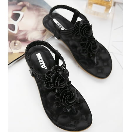 

〖Yilirongyumm〗 Black 39 Sandals Women Sandals Flop Flat Summer Shoes Thong Women Flip T-Strap Beach Bohemian Style Women s Sandals