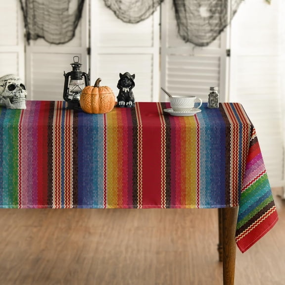 Mexico Tablecloth 60x84 Inch Rectangular, Cinco De Mayo Fiesta Colorful Stripes Washable Table Cover for Party Picnic Dinner Decor