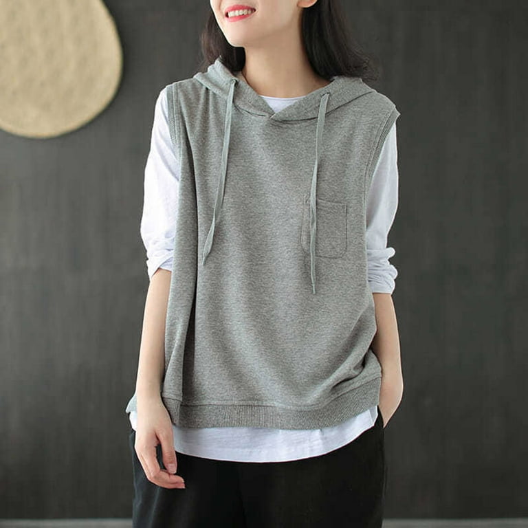 Krdevn Sleeveless Hoodie - Women's Oversized Solid Pullover