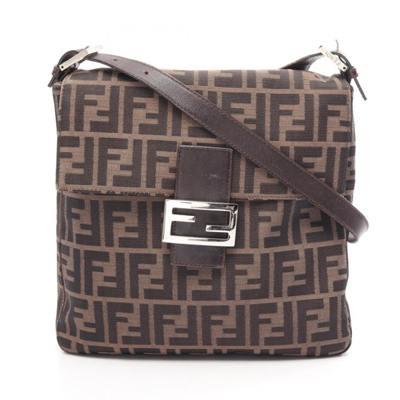 Pre-Owned Fendi Zucca Shoulder Bag/Handbag, Canvas and Leather, Women's, Brown/Black