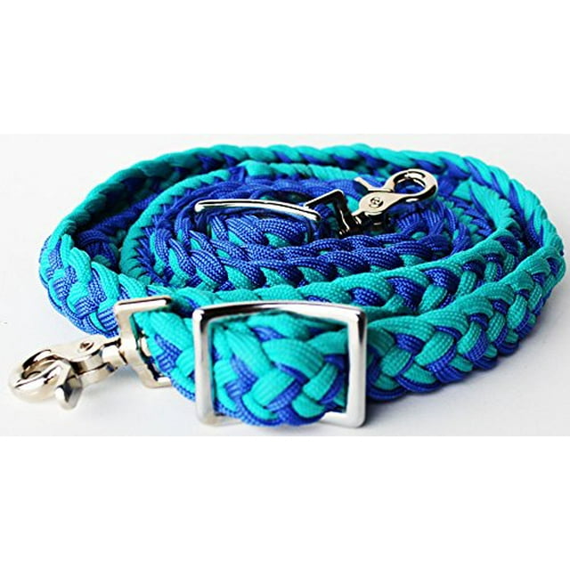 ProRider Horse Roping Western Barrel Reins Turquoise Blue Nylon Braid Knotted Rein 60785