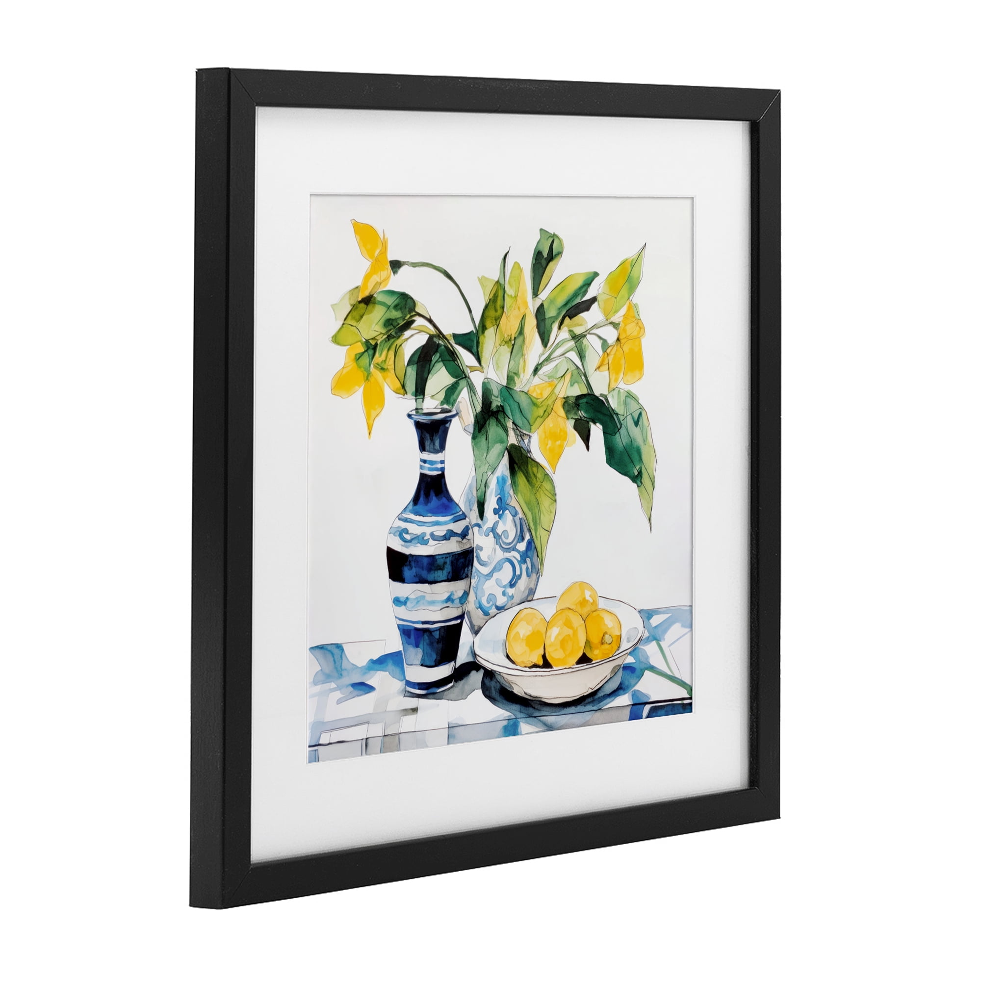 Stupell Industries Lemons & Leaves Table Setting Black Framed Print Under Glass, design by Ray Powers