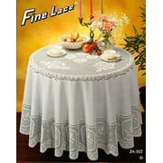 Sana Enterprises Vinyl Lace Crochet Tablecloth for Kitchen, Dining and Buffet, Floral, Stain Resistant,  White. 70 Inch Round.