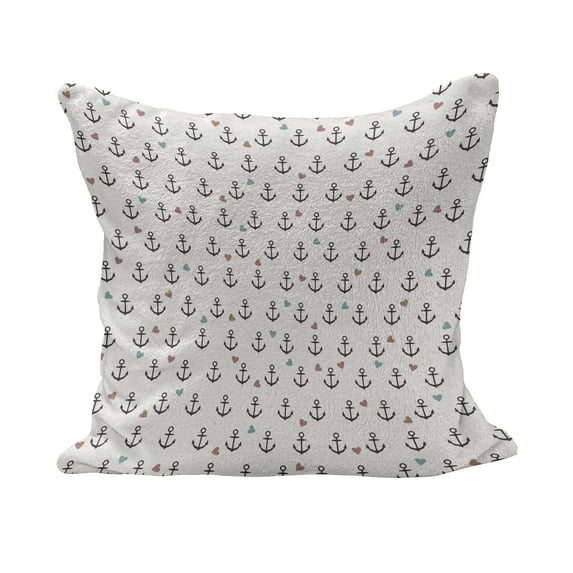Anchor Fluffy Throw Pillow Cushion Cover, Anchors and Colored Hearts Sailor Holiday Escape Seaside Explore Life, Decorative Square Accent Pillow Case, 28" x 28", Eggshell Charcoal Grey, by Ambesonne