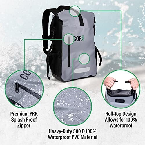 COR Surf Water Resistant Dry Bag Laptop Backpack for Water Sports (Black, 25L)