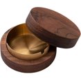 thumbnail image 1 of Wooden Ashtray with Lid - Stainless Steel Lined, Windproof Vintage Walnut Design for Indoor & Outdoor Use, 1 of 5