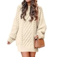 thumbnail image 4 of Women's Round Neck Long Sleeve Twisted Knitted Mid-length Dress Sweater, 4 of 10
