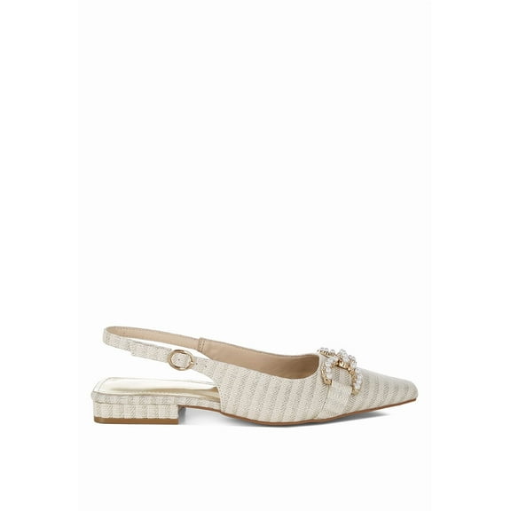 London Rag Crina Pearl-Detailed Horsebit Woven Womens Flats