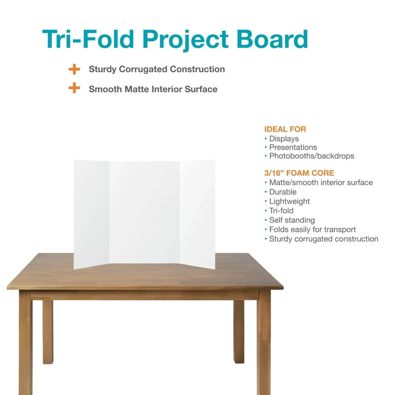 Pen+Gear White Tri-Fold Corrugated Project Board, 14" x 22"