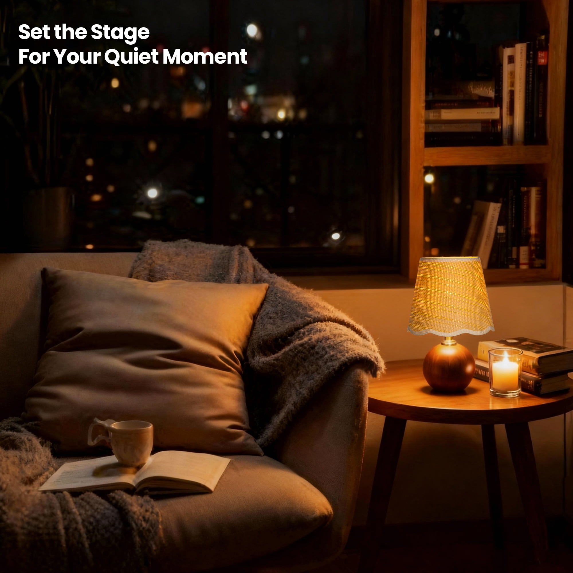 URLIGHTS Table Lamp with Wooden Base Fabric Lampshade,Desk Bedside Small Lamps with 6ft Power Cord, 110V Plug, Dimmable E26 Socket (Bulb Included) for Living Room Night Stands Bedroom