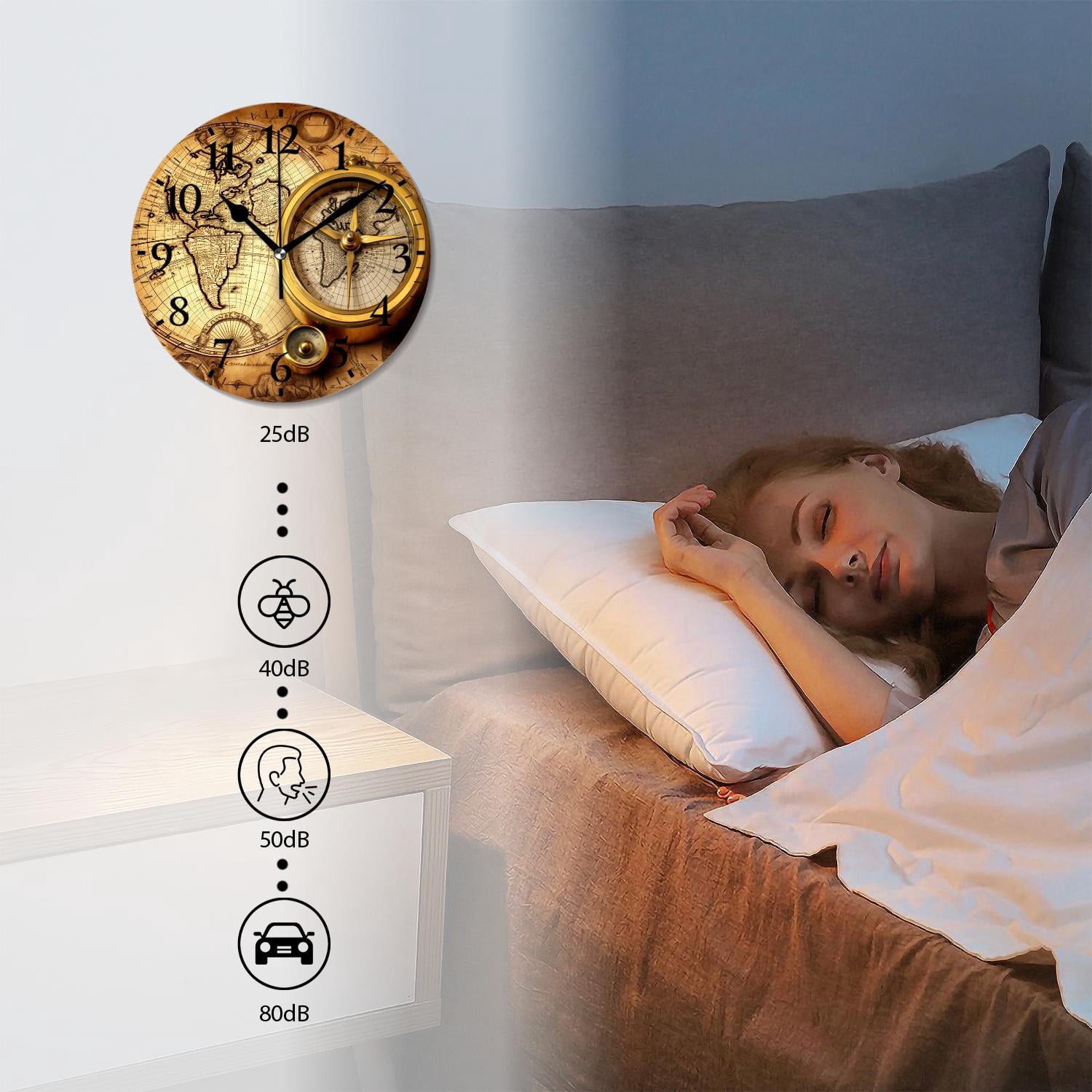12 Inch Wall Clock Battery Operated Silent Clock Decorative for Office, Kitchen, Outdoor, Living Room，Accurate Map Graceful