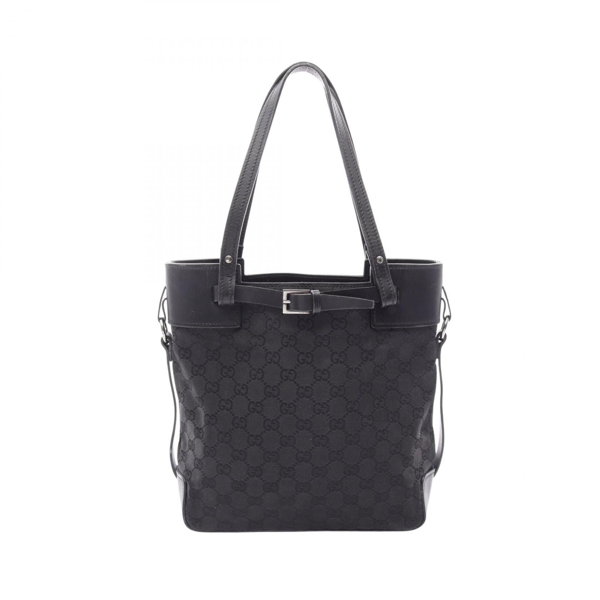 Pre-Owned Gucci GG Canvas Tote Bag Handbag Leather Women's Black