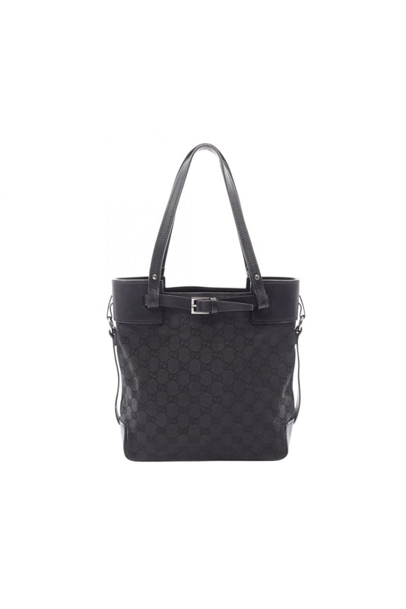 Pre-Owned Gucci GG Canvas Tote Bag Handbag Leather Women's Black 107757