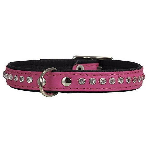 Dogs My Love Rhinestone Genuine Leather Dog Collar (Pink, 6.5"-8" Neck)
