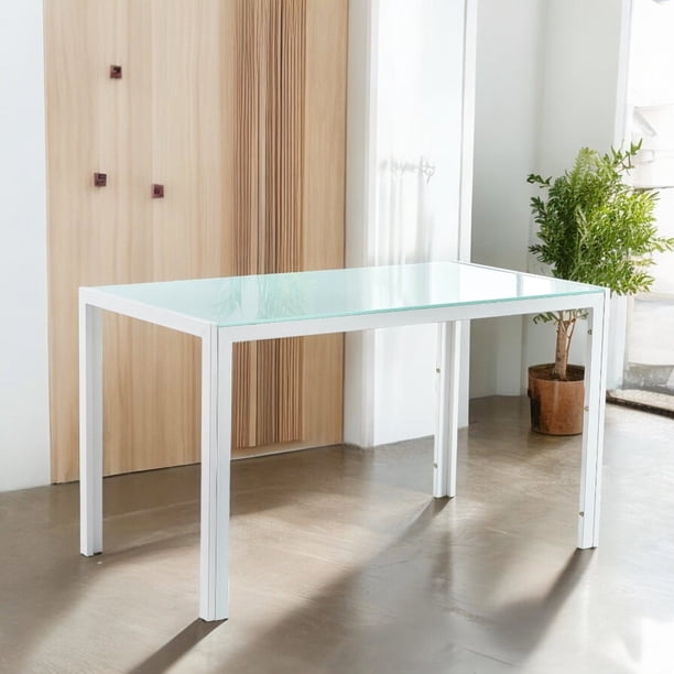 Mesa de vidrio rectangular de 130cm con patas de mesa metálicas