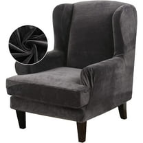 Wing Chair Slipcover Velvet Covers 2 Pieces Arm Chair Furniture Sofa SlipCovers for Living Room Bedroom (Dark Grey)