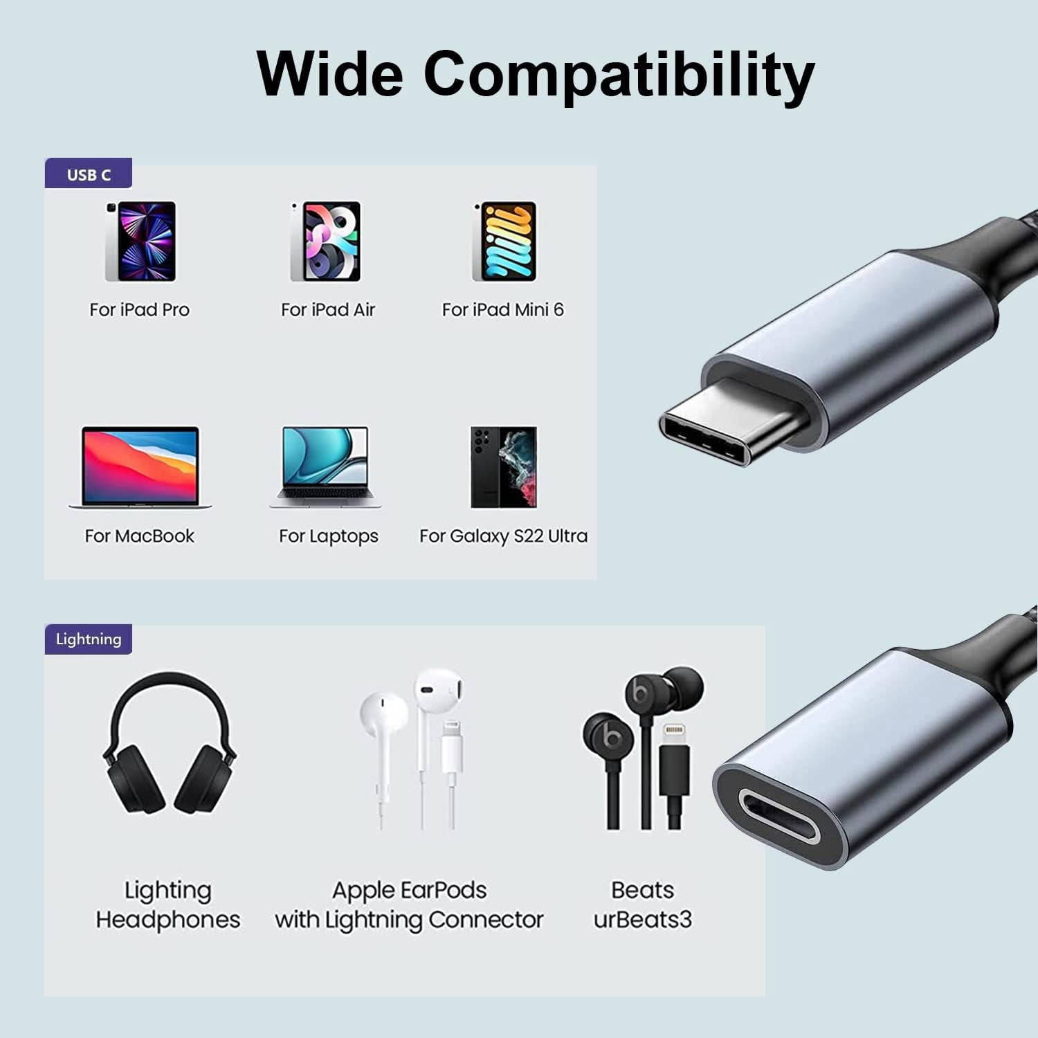 Lightning To Usbc Fidioto USB C To Lightning Audio Adapter, Type C Male ...