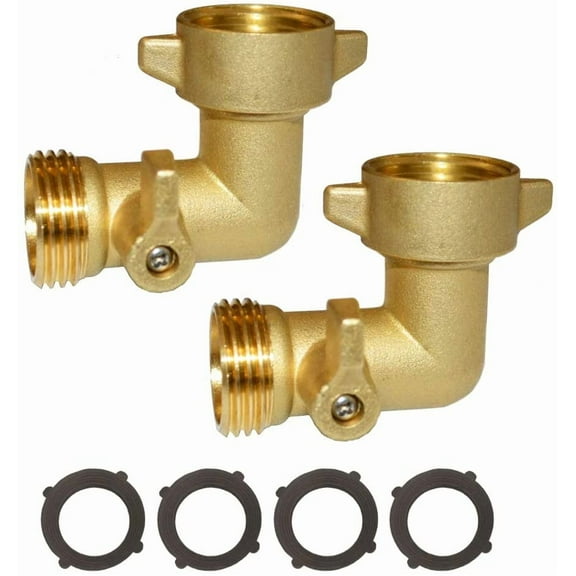 90 Degree Garden Hose Elbow with Shut Off Valve Hose Elbow 3/4" GHT Garden Hose Elbow Brass Garden Hose RV Adapter Water Hose 90 Degree Eelbow With 4 Pcs Washers