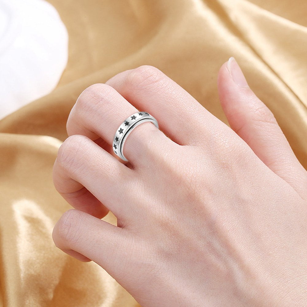 BE Happy Bague Homme Noire Antistress Spinner En Acier Inoxydable