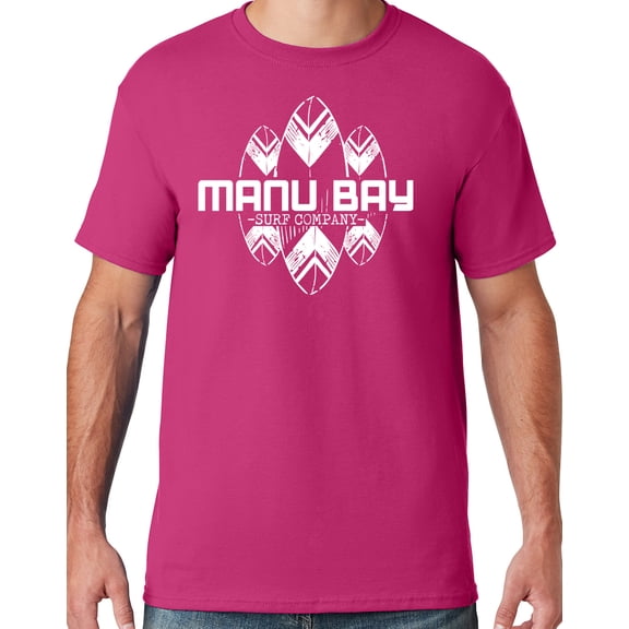 Mens Manu Bay Surf Company WHITE SURFBOARDS T-shirt, XL Cyber Pink