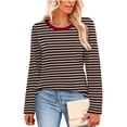 thumbnail image 2 of WIHOLL Womens Striped Long Sleeve Shirts Spring Outfits 2026 Striped Tops Fashion Clothing Ribbed Crewneck Tee Blouses, 2 of 8