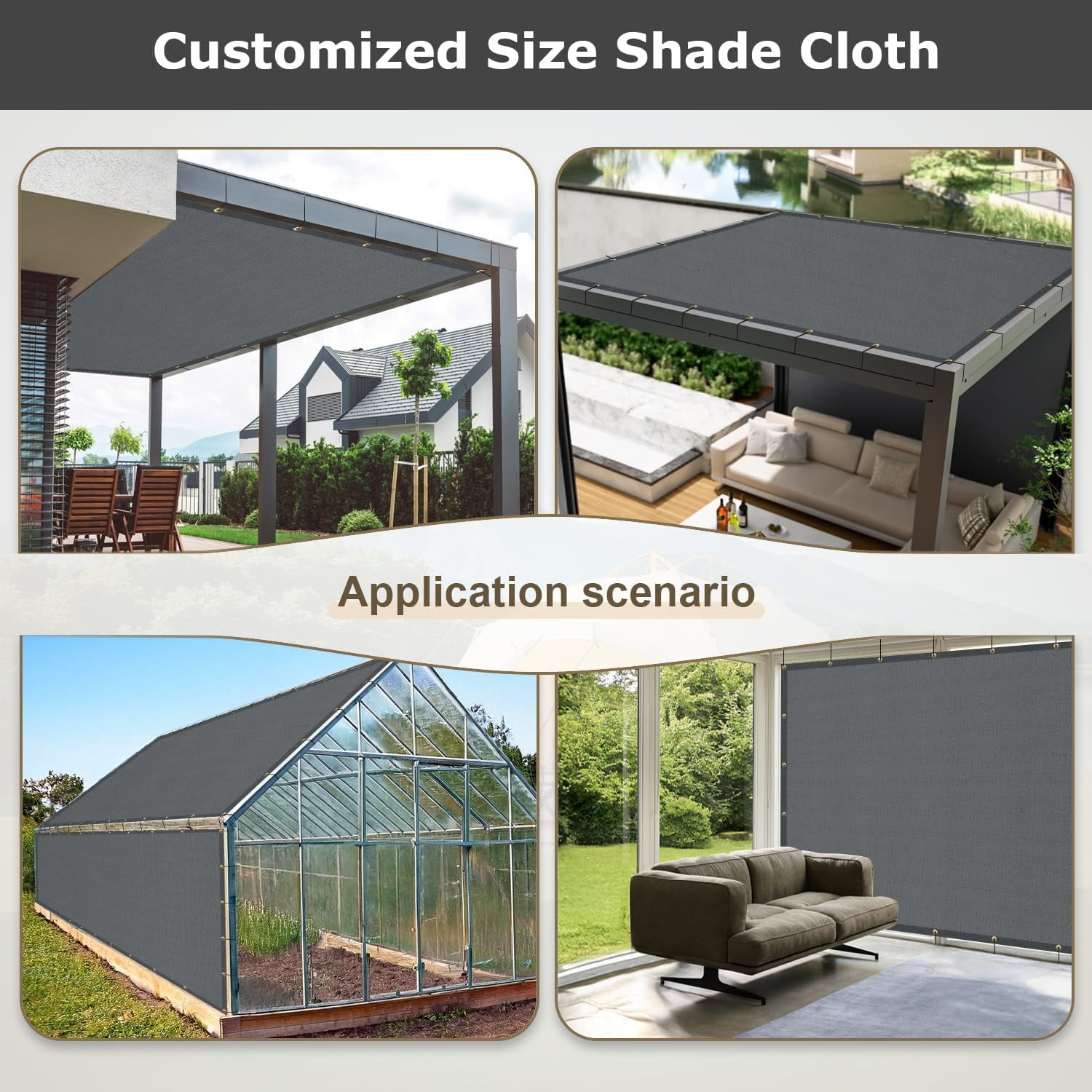 LOVE STORY 8' x 8' Sun Shade Cloth with Grommets 95% UV Protection Pergola Shade Cover for Outdoor, Dark Gray