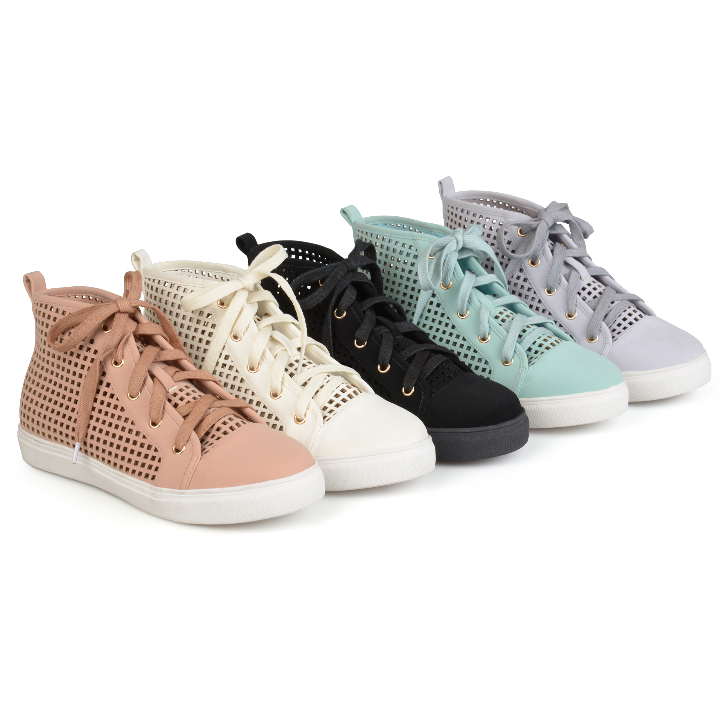 Womens Faux Leather High-top Lace-up Laser-cut Sneakers