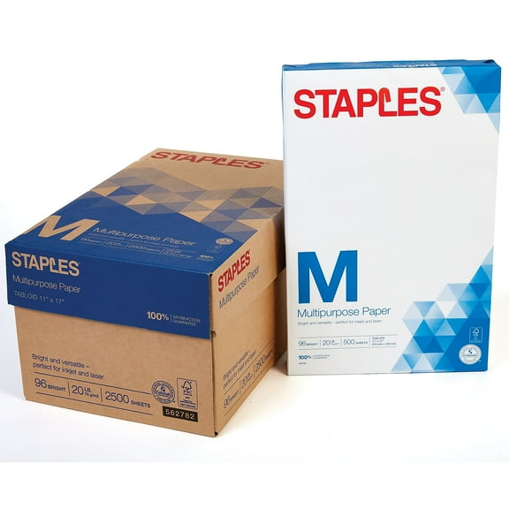 Staples 11" x 17" Multipurpose Paper 20 lbs. 96 Brightness 500/RM 5 RM/CT 5032