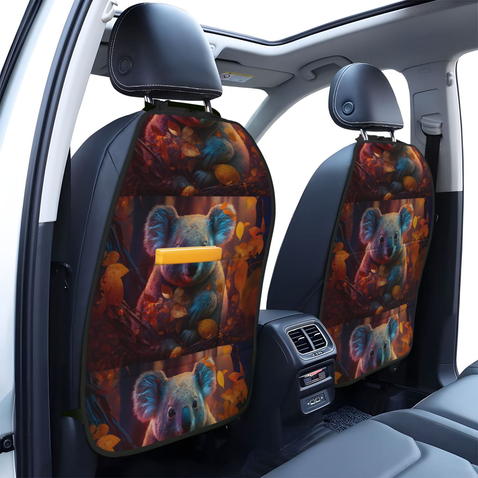 Xecao Forest Koala Pattern Car Seat Back Protector 2 Pack Large Capacity Pocket, Kick Mats Back Seat Protector