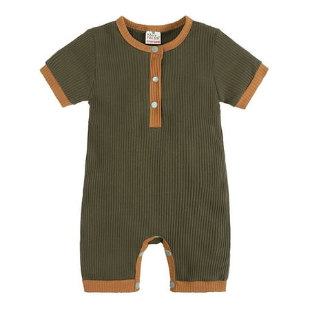 

QYZEU 9 Month Baby Boy Clothes Organic 2T Summer 1 Piece Outfit Baby Girls Boys Cotton Ribbed Romper Jumpsuit Short Sleeve Playsuit Pants Clothes