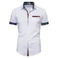 thumbnail image 1 of Hombres Casual Manga corta Impreso Patchwork Botón Camisa Bolsillo Tops Blusa Pompotops  oipoqjl48679, 1 of 9