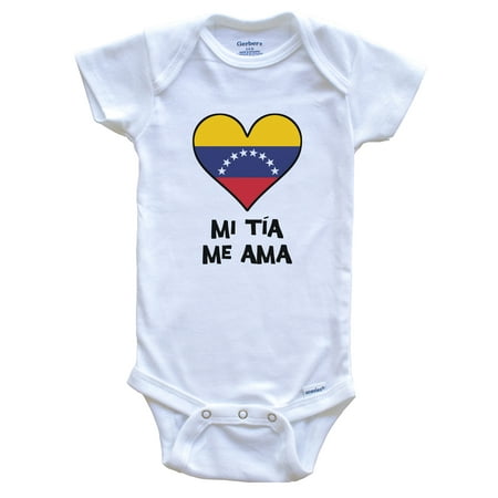 

My Aunt Loves Me Spanish Language Venezuela Flag Heart Baby Bodysuit - Mi tía me ama 3-6 Months White
