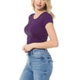 thumbnail image 4 of MixMatchy Women's Classic Stretchy Short Sleeve Round Neck Crop Top, 4 of 5