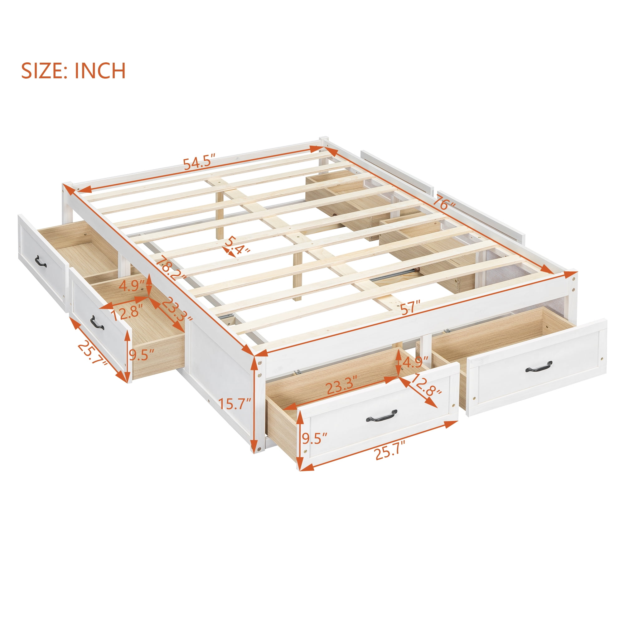 Aukfa Full Size Storage Platform Bed with 6 Drawers, Farmhouse Captain Bed Frame, Antique White