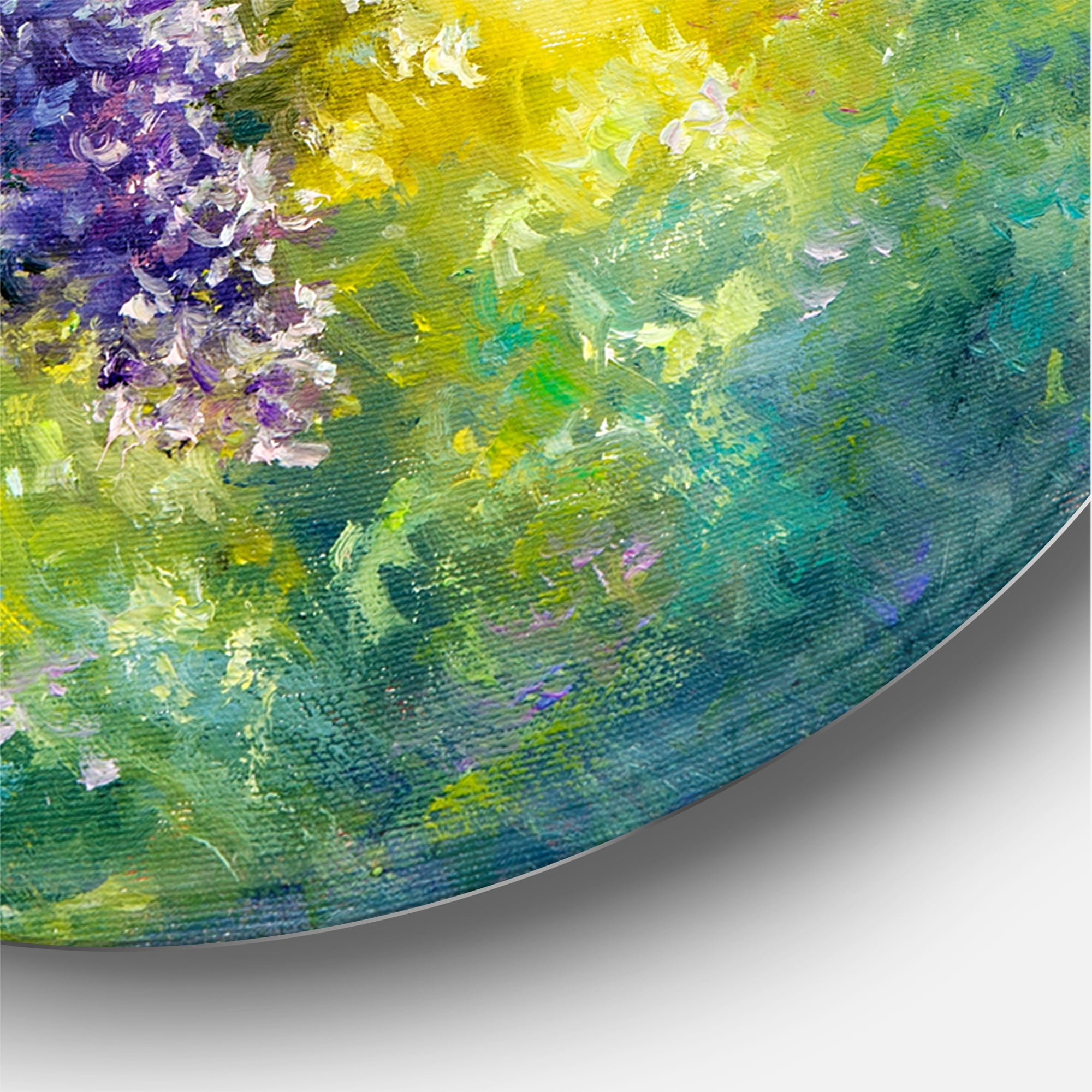 Designart 'Impressionism Lilac Tree In The Garden' Traditional Circle Metal Wall Art 11x11 - Disc of 11