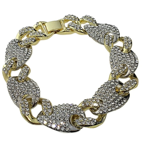 Mens Cuban Mariner Hip Hop Bracelet Ice Blinged Out Two Tone 8.5" Wrist Chain