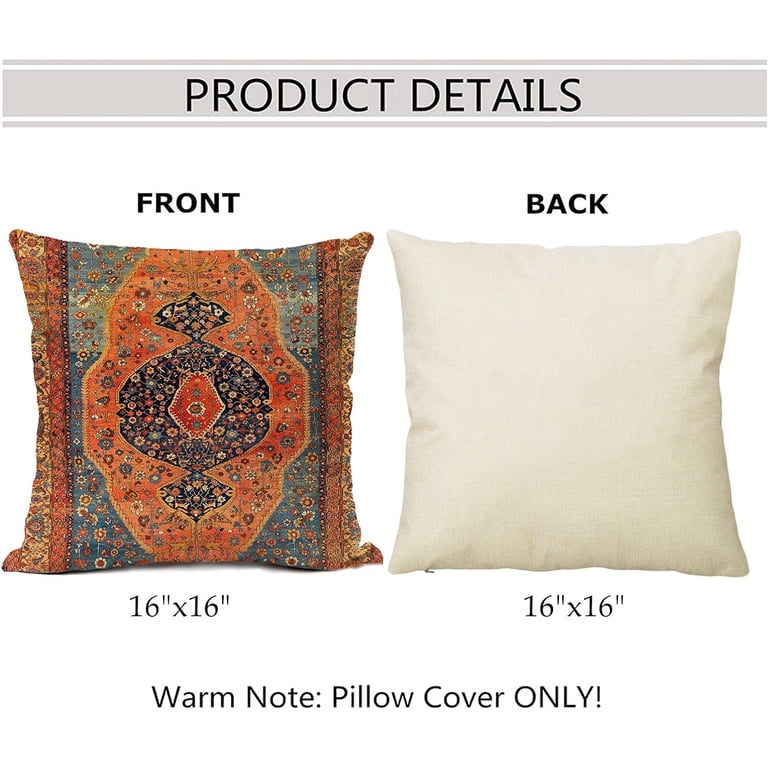 Persian Kilim Throw Pillow Cover 16x16 Inches - Red & Blue Bohemian Decor For Couch, Bedroom