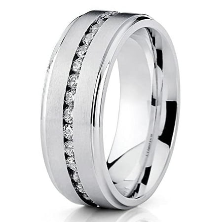 Titanium Wedding Ring Silver Tungsten Wedding Ring CZ Wedding Ring Titanium Wedding Band 8mm Wedding Ring Comfort Fit