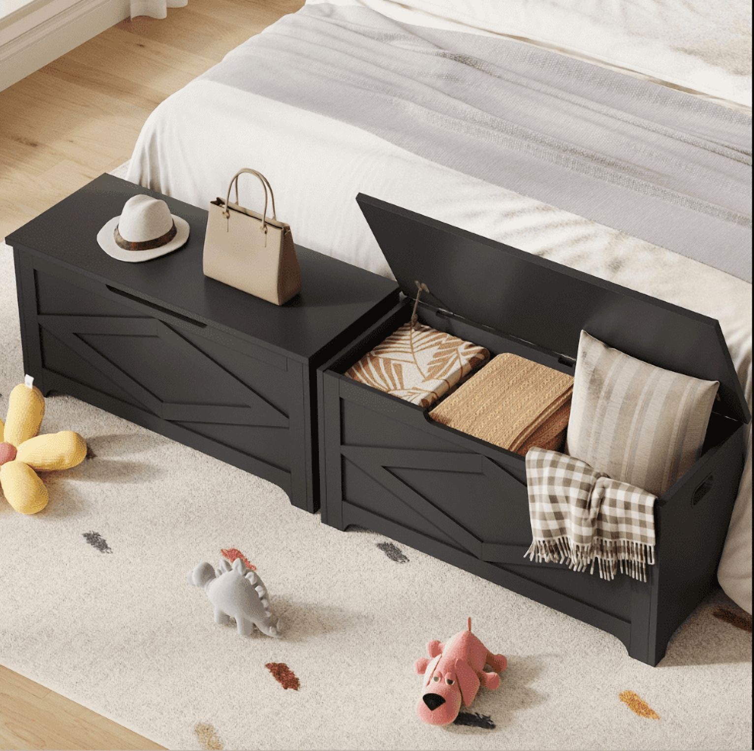 Huisuilinss Storage Chest,Farmhouse Storage Bench,Wood Toy Chest With Safety Hinge,End Of Bed Bench,Storage Trunk,Entryway Organizer For Entryway Bedroom Living Room